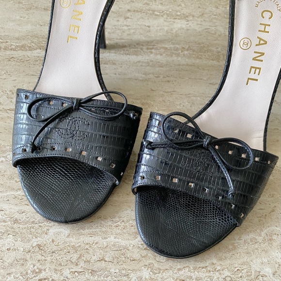 Vintage Chanel CC Bow Sandal Mule Heels - Picture 3 of 8